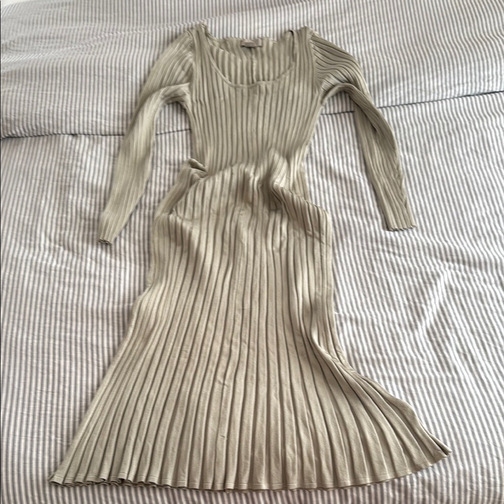 Tan Ribbed Long Sleeve Sheath Dress